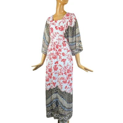 Vestido de verão de algodão boêmio Miss Elaine da década de 1970. Manga alargadora cintura império vintage  - Imagem 1 de 4