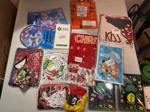 Large Lot Of Kids Birthday Party Favors & Supplies Misc. Mario Spider-Man Chiefs - Picture 1 of 20