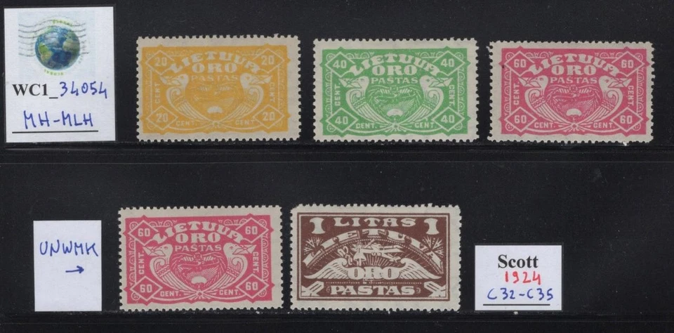 WC1_34054 LITUANIA. Juego de correo aéreo ALLEGHORY OF FLIGHT 1924. Sc.C32-C35. MH-MLH Foto 1 de 1