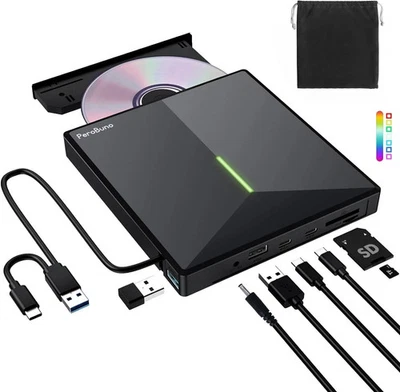 PeroBuno External DVD CD Drive w/4 USB Ports and 2 TF Card Slots USB 3.0 CD/DVD - Image 1 of 4