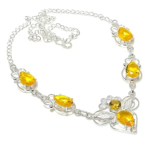 Yellow Citrine Gemstone 925 Sterling Silver Jewelry Necklace Size 18" - Picture 1 of 1