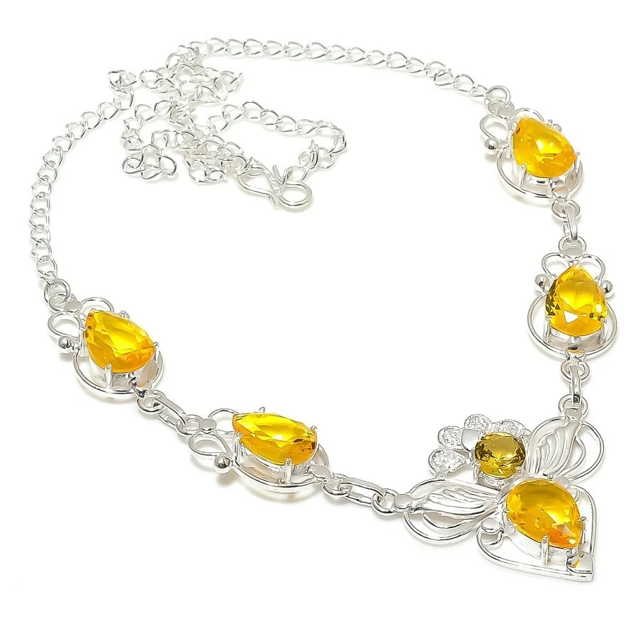 Yellow Citrine Gemstone 925 Sterling Silver Jewelry Necklace Size 18" - Image 1 of 1