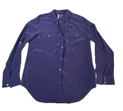 Camisa Tommy Bahama 100 % seda con botones delanteros para mujer mediana púrpura manga con lengüeta enrollable Foto 1 de 4