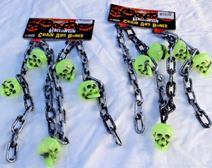 Lot of 2 Chain Link & Skull Bones Glow Halloween Decorations - Picture 1 of 6