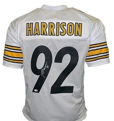 Camiseta de fútbol blanca personalizada firmada por James Harrison JSA Foto 1 de 3