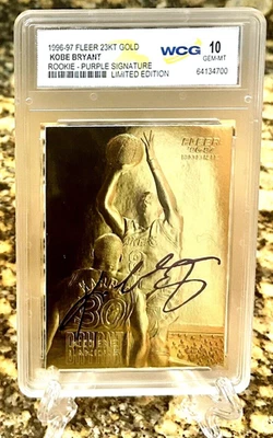 KOBE BRYANT 1996-97 FLEER PURPLE SIGNATURE 23KT GOLD GRADED GemMt 10 ROOKIE CARD - Image 1 of 4