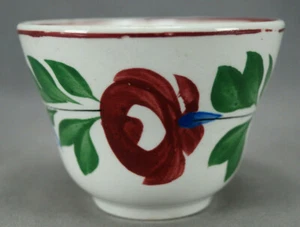 Adams Rose Type Hand Enameled Red Rose & Blue Floral Ironstone Tea Bowl C1850s C - Picture 1 of 7