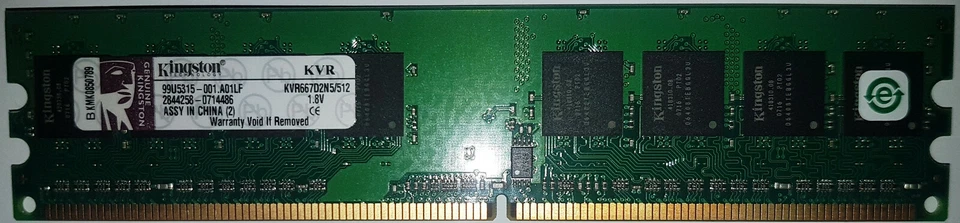 RAM KINGSTON 667MHz 512MB KVR667D2N5/512 1.8V - Immagine 1 di 1