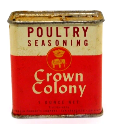 Spice Tin Metal Crown Colony Poultry Seasonings 2.5 x 2.25 In 1 Oz Vintage - Image 1 of 4