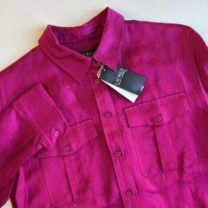 Ralph Lauren Black Label Fuchsia Linen Blend Long Sleeve Shirt Women's Medium - Picture 1 of 12