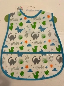 WISCHBARES BABY LÄTZCHEN Baby Jungen oder Mädchen BLAUE DINOSAURIER oder ROSA ELEFANTEN - Bild 1 von 4