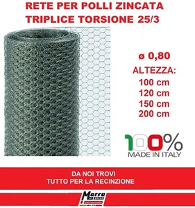 25 mt RETE 25/3 ø 0,8 POLLI ZINCATA RECINZIONE TRIPLICE TORSIONE GALLINE POLLAIO - Foto 1 di 1