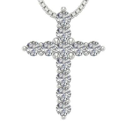 Collar colgante cruz diamante natural SI1 G 0,65 quilates 0,70 pulgadas oro blanco 14K Foto 1 de 4