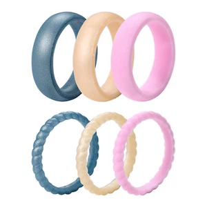6Pcs Women Breath Flexible Silicone Rubber Ring Stackable Gym Wedding Band #4-12 - Picture 1 of 28