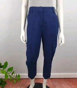 Sussan Size 8 Capri Cargo Pants Linen Blend Blue Women Pockets Ruched Belt Loops - Bild 1 von 15