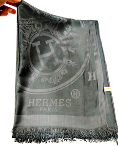 Hermes Paris Scarf Shawl Muffler Stole Cashmere Silk made in France H Logo