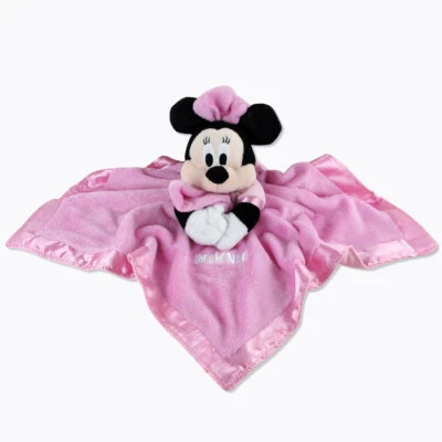 Disney Minnie Mouse милый ребенок погремушка плюшевый безопасности одеяло розовый атласный край - Изображение 1 из 4