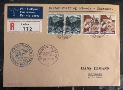 1938 Вадуц Лихтенштейн Первый Полет Обложка FFC в Бернек Швейцария - Изображение 1 из 2