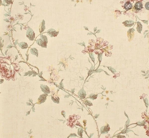 Wallpaper Mauve Pink Green Floral Vine on Beige Faux Crackle, 56 sq ft / bolt - Image 1 of 1