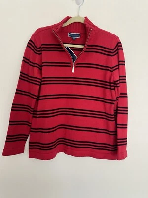 NWT Karen Scott 1/4 Zip Red Sweater M Black Stripes Cotton Pullover Christmas - Image 1 of 4