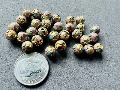 Lote de 30 cuentas florales redondas cloisonné de 6 mm tono dorado artesanal para hacer joyas Foto 1 de 4