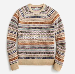 J. CREW Men's Fair Isle Lambswool Blend Crewneck Sweater Heather Sand - NWT - Picture 1 of 4