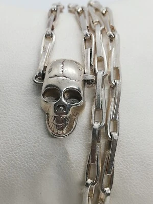 Colgante Calavera Cabeza Motociclista Plata Maciza .925 y Cadena Huesos Nuevo. Foto 1 de 4