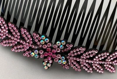 LIGHT WEIGHT BLACK PLASTIC HAIR COMB CRYSTALS SELECT COLOR FREE SHIPPING - Image 1 of 4