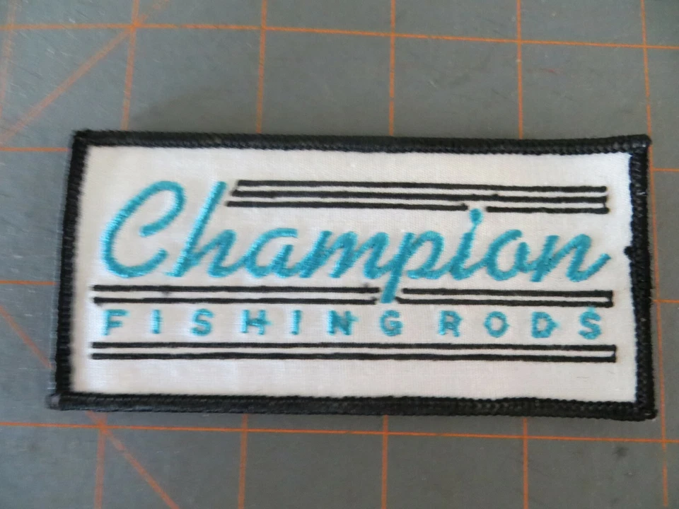 Parche de pesca vintage blanco como nuevo Champion cañas de pescar - 4 1/4 x 2 pulgadas Foto 1 de 1