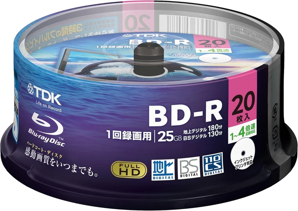 TDK Blu-ray Disc BD-R for single recording 25GB 1-4x speed 20 discs spindle - Image 1 of 1