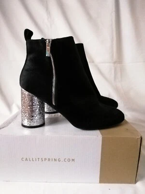 Call it Spring -Black Suedette Ankle Boot with 3.5" cylindric heel. Size UK  7 - Image 1 of 4