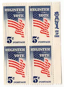 Scott #1249 Register to Vote 5¢ Zip Block of 4 Stamps - MNH - Picture 1 of 1