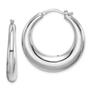 925 Sterling Silver Tapered Round Medium Hoop Earrings - Picture 1 of 5