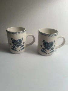 Set of 4 Gibson Blue Dots Stripes Graphic Stoneware 12oz Coffee Mugs EUC - Picture 1 of 5