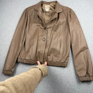 Overland Sheepskin Women's Brown Leather Jacket Lined Size 8 READ - Picture 1 of 8