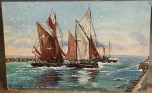 Postal de arte del Reino Unido BARCOS DE PESCA AL MAR DEL NORTE Velas rojas Tuck's Oilette 1905 - Imagen 1 de 3