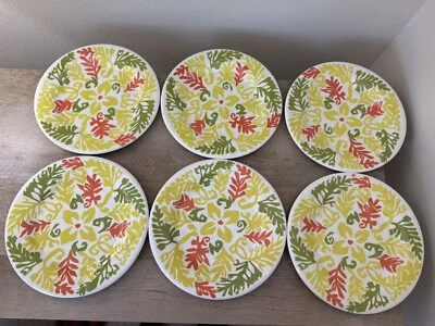 Conjunto de 6 pratos de melamina 8” florais tropicais amarelo laranja verde caixa e cano - Imagem 1 de 4