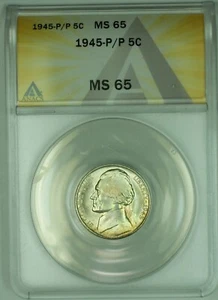 1945-P/P Jefferson Silver Nickel Toned 5C ANACS MS 65 (51) - Picture 1 of 2