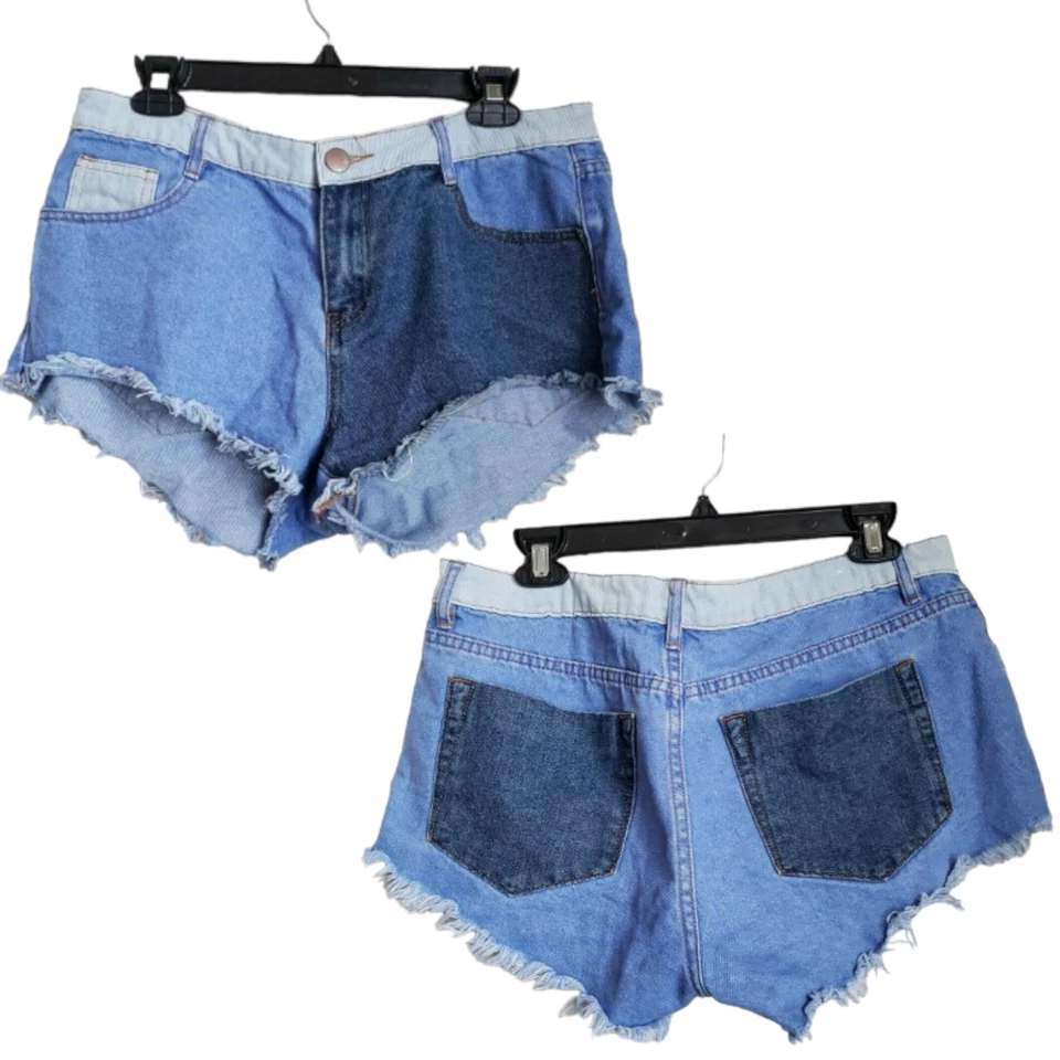 Pantalones cortos para mujer de algodón con retazos talla 8 botín deshilachado tiro medio Foto 1 de 4