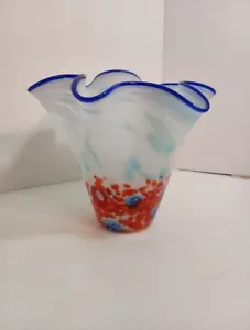 Murano Stil Kunst Glas Millefiori Lampe Lampenschirm weiß rot blau blumig 7" - Bild 1 von 15