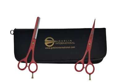 Professional Hair Cutting Scissor Shears, Thinning Set Red Glittered, 6" - Image 1 of 3