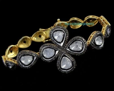 Natural Rose Cut Polki Pave Diamond Bracelet 935 Solid Silver Jewelry For Women - Image 1 of 4