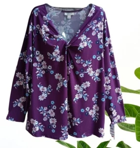 Style & Co Women’s Plus Size 1X Top Blouse Long Sleeves Purple Floral - Picture 1 of 14