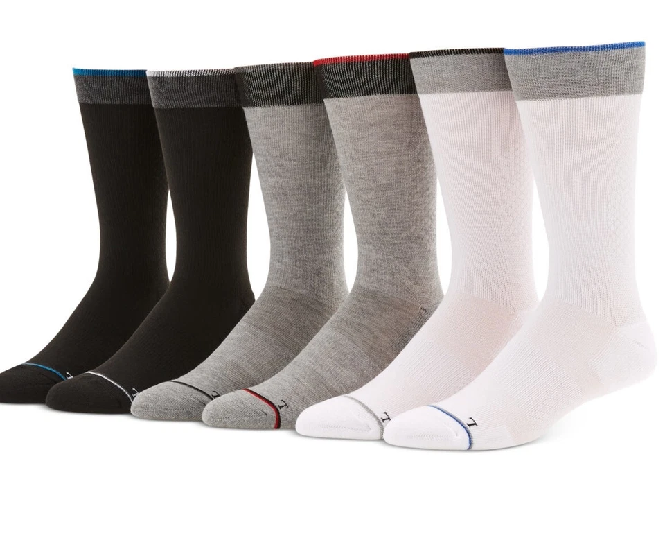 PERRY ELLIS Black Gray White 6 Pair Pack Speed Dry Performance Dress Socks - Image 1 of 1