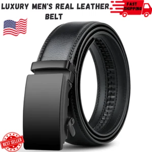 Luxury Men's Real Leather Belt Automatic Buckle Ratchet Waist Strap Jeans Dress - Picture 1 of 8
