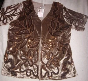 Ladies Women Vintage Velvet Blouse Short Sleeve Top - Picture 1 of 2