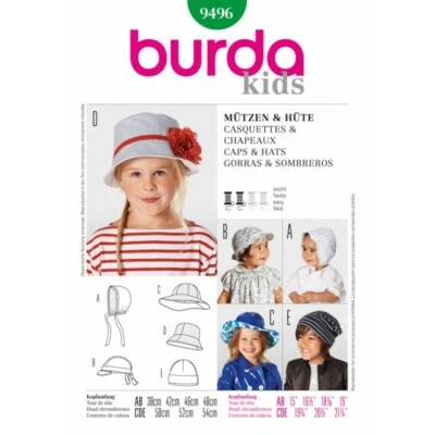Burda Style Toddler and Child Summer Casual Hat Sewing Pattern 9496 - Image 1 of 2