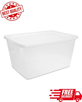 Contenedor de almacenamiento de plástico transparente de 58 cuartos con tapa a presión blanco Foto 1 de 4