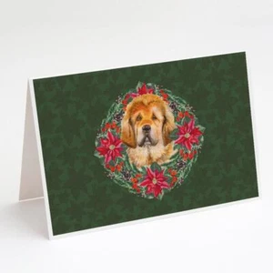 Tibetan Mastiff Poinsette Wreath Cards Envelopes Pack of 8 CK1587GCA7P - Picture 1 of 3
