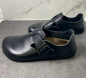 Birkenstock London Black Oiled Leather Clogs Buckle Shoes 45 290 M 12 Closed Toe - Picture 1 of 10